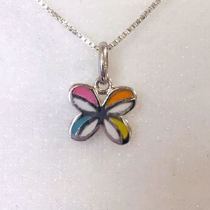 Sterling silver colorful enamel butterfly necklace
